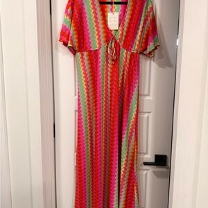 Colorful Zigzag Mumu swim cover up/Maxi Dress